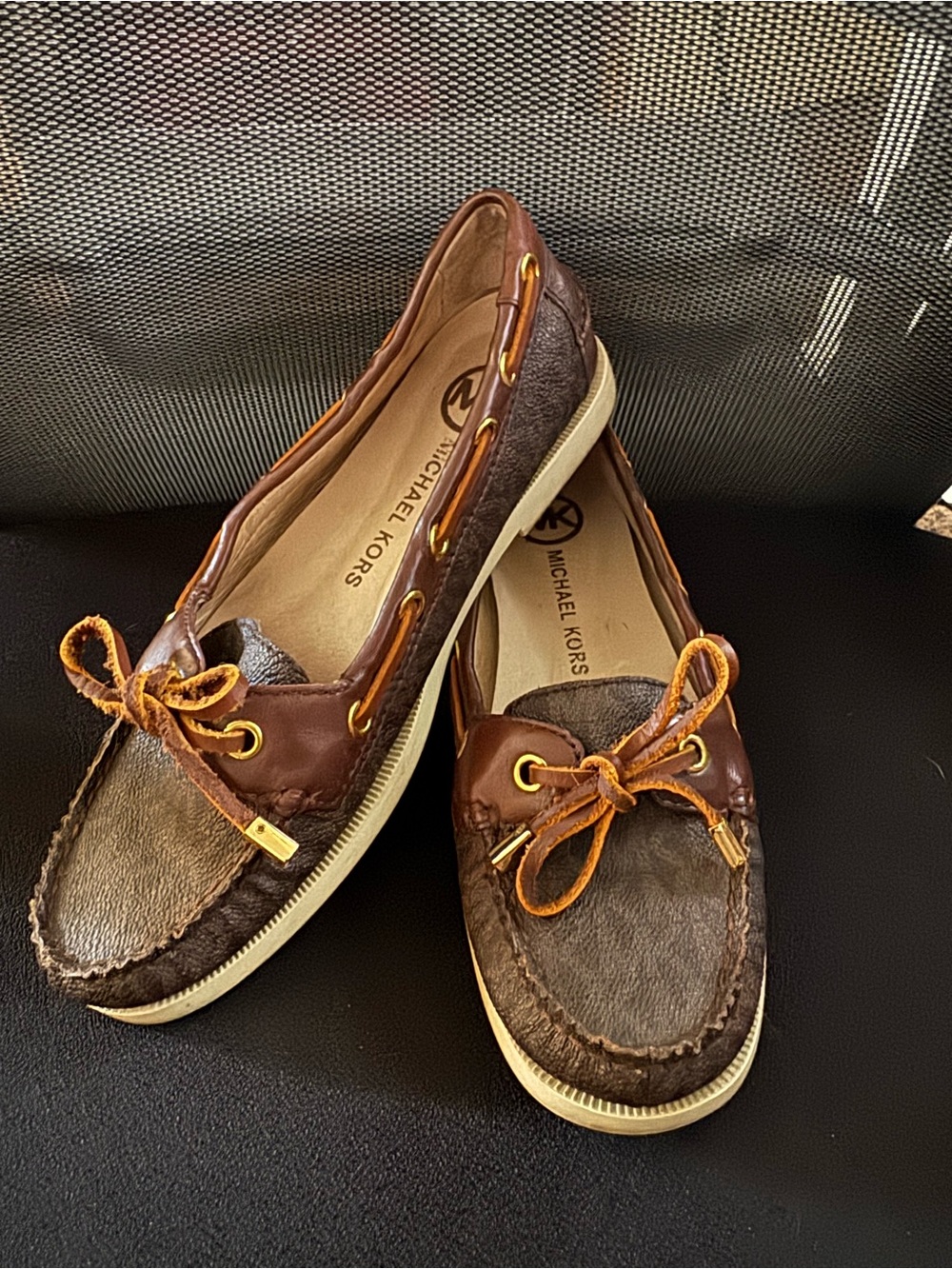 Michael Kors Brown Leather Driving Loafers with Gold MK Accents 6.5